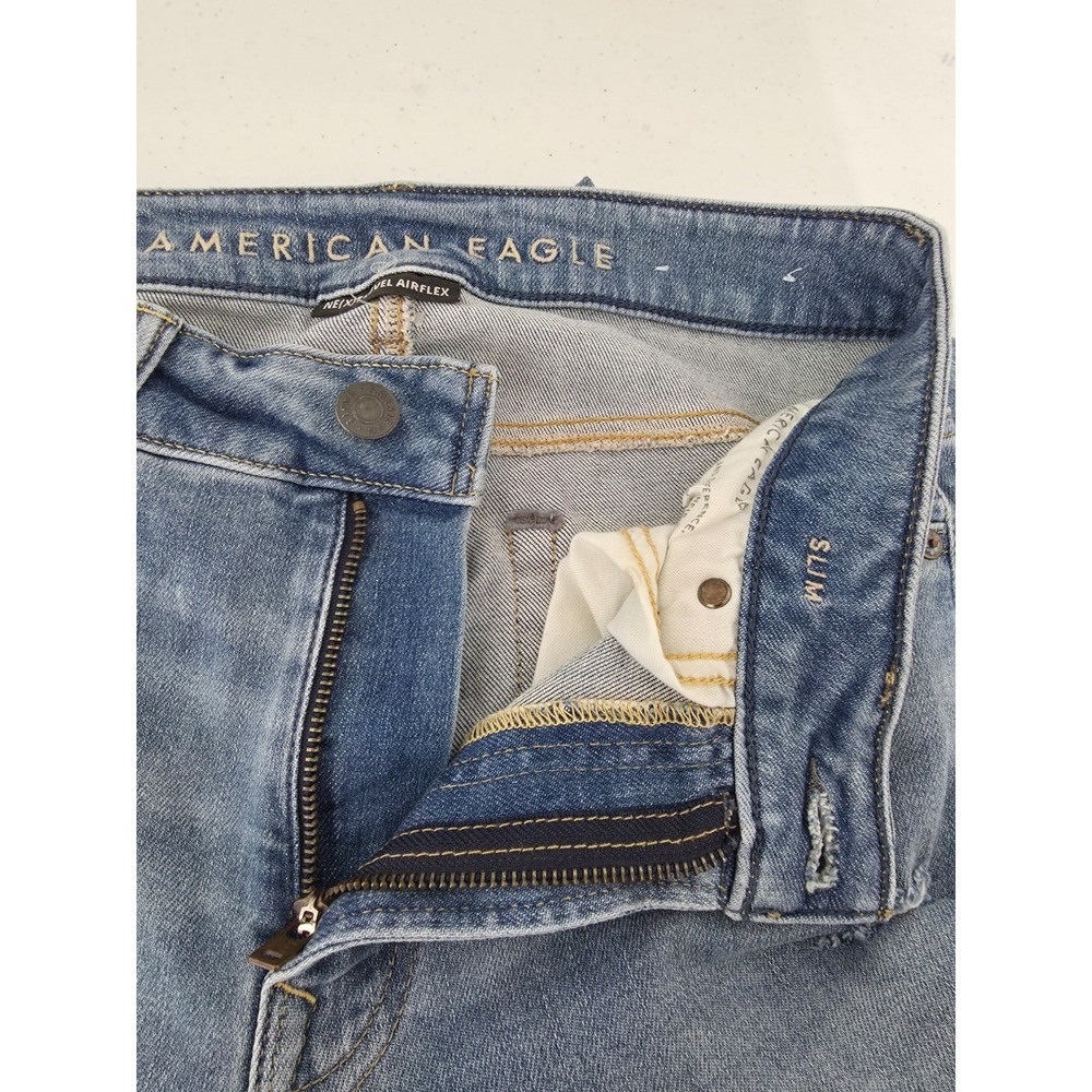 American Eagle Jeans Mens 30x32 Blue Slim Skinny Leg Medium Wash Distressed - Picture 12 of 16